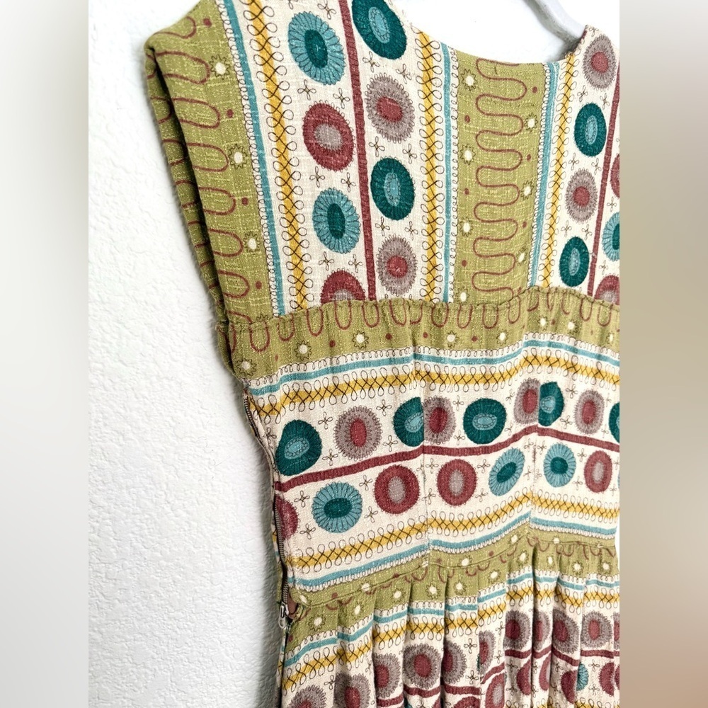Handmade Vintage 60s MCM Atomic Geometric Print Retro Groovy Midi Dress - Picture 5 of 9